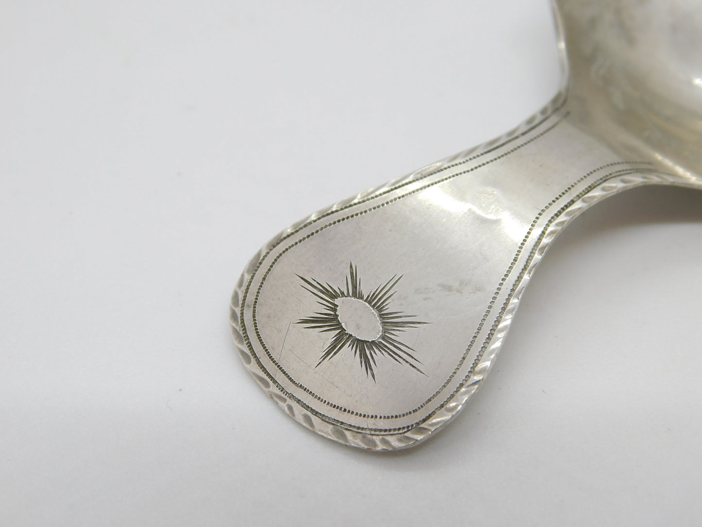 Georgian Dutch Sterling Silver Bright Cut Tea Caddy Spoon 1807 Antique Wegman