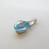 9ct White Gold & Oval Cut Aquamarine Drop Pendant Vintage c1990s