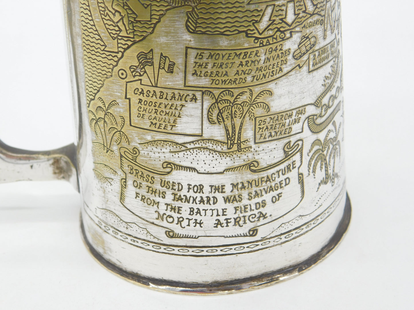 WWII Silver Plated Pint Tankard Detailing the Allied North Africa Campaign c1944