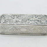 19th Century Chinese Export Sterling Silver Chinoiserie Snuff Box Antique c1830s