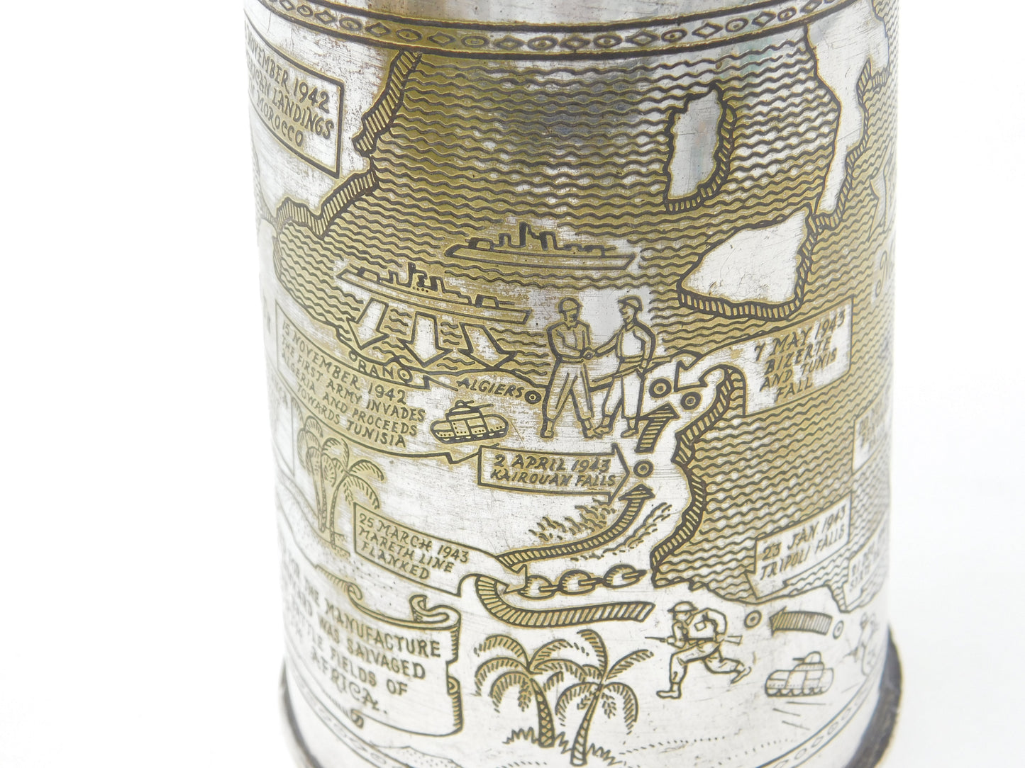 WWII Silver Plated Pint Tankard Detailing the Allied North Africa Campaign c1944