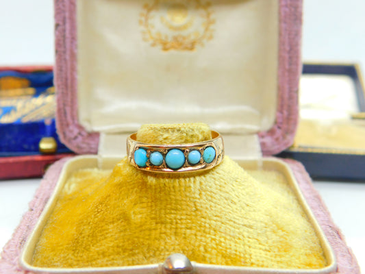 Victorian 18ct Gold & Five-Stone Turquoise Band Ring Antique 1891 Birmingham