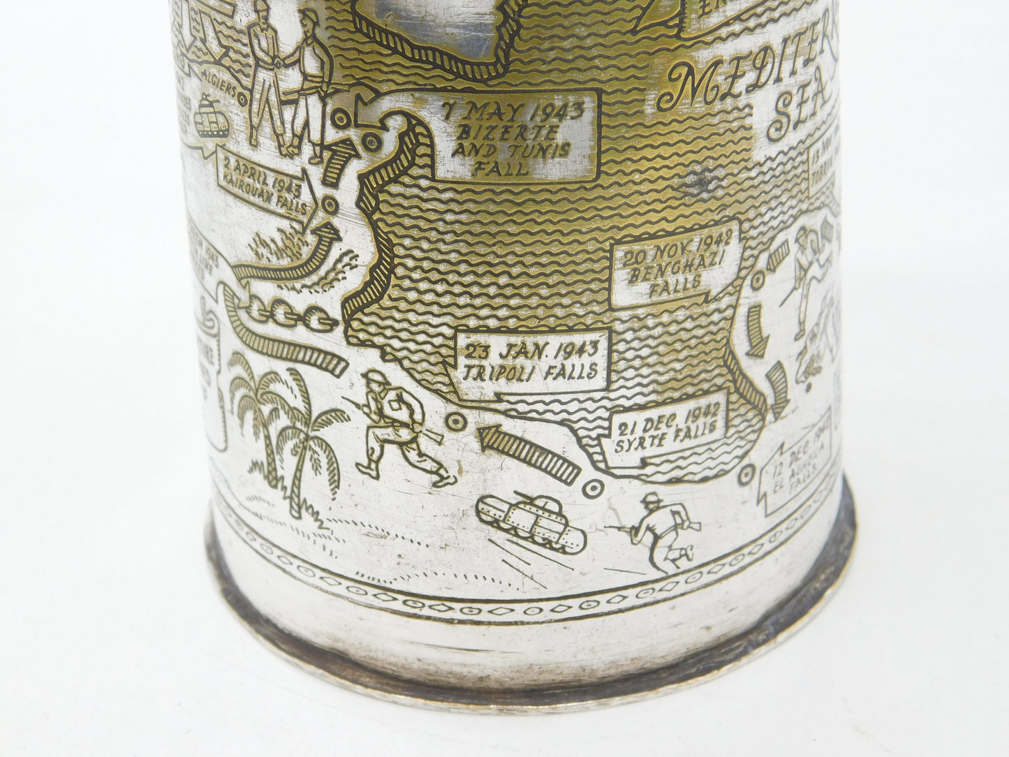 WWII Silver Plated Pint Tankard Detailing the Allied North Africa Campaign c1944