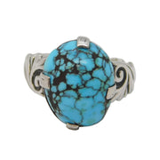 Austro-Hungarian Sterling Silver Cabochon Turquoise Set Dress Ring Antique c1920 Art Deco