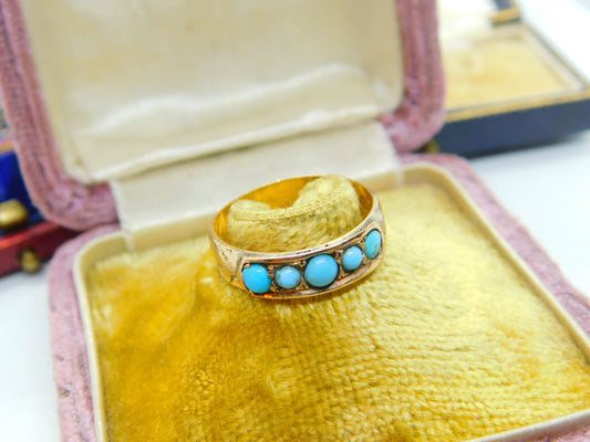 Victorian 18ct Gold & Five-Stone Turquoise Band Ring Antique 1891 Birmingham