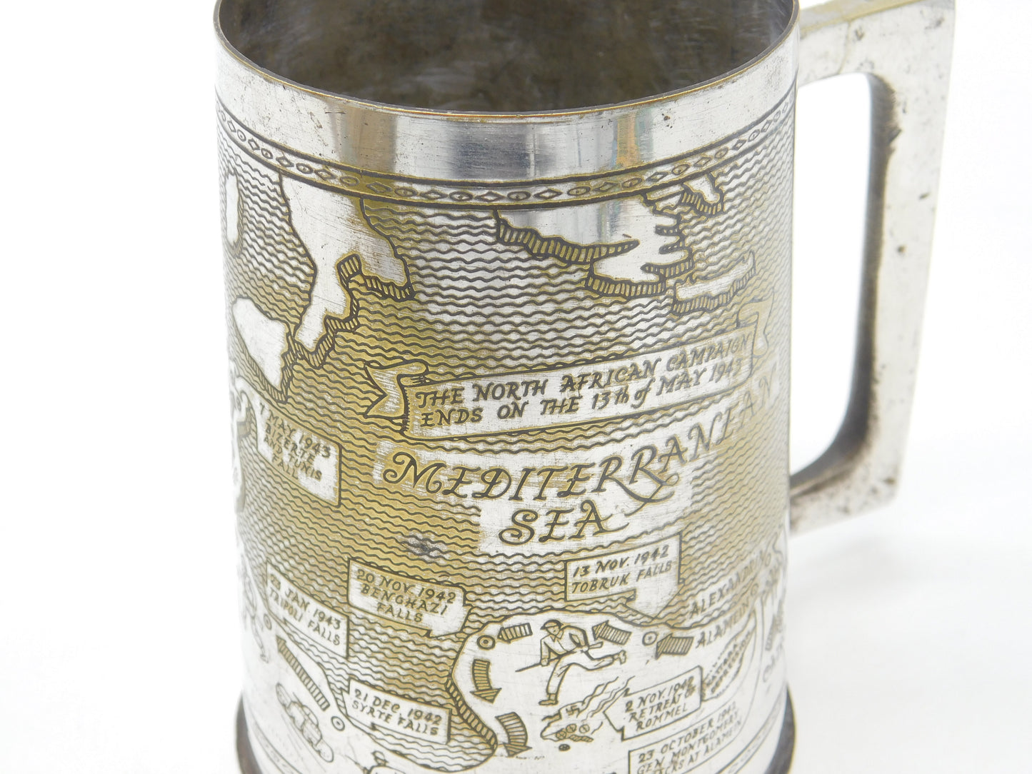 WWII Silver Plated Pint Tankard Detailing the Allied North Africa Campaign c1944