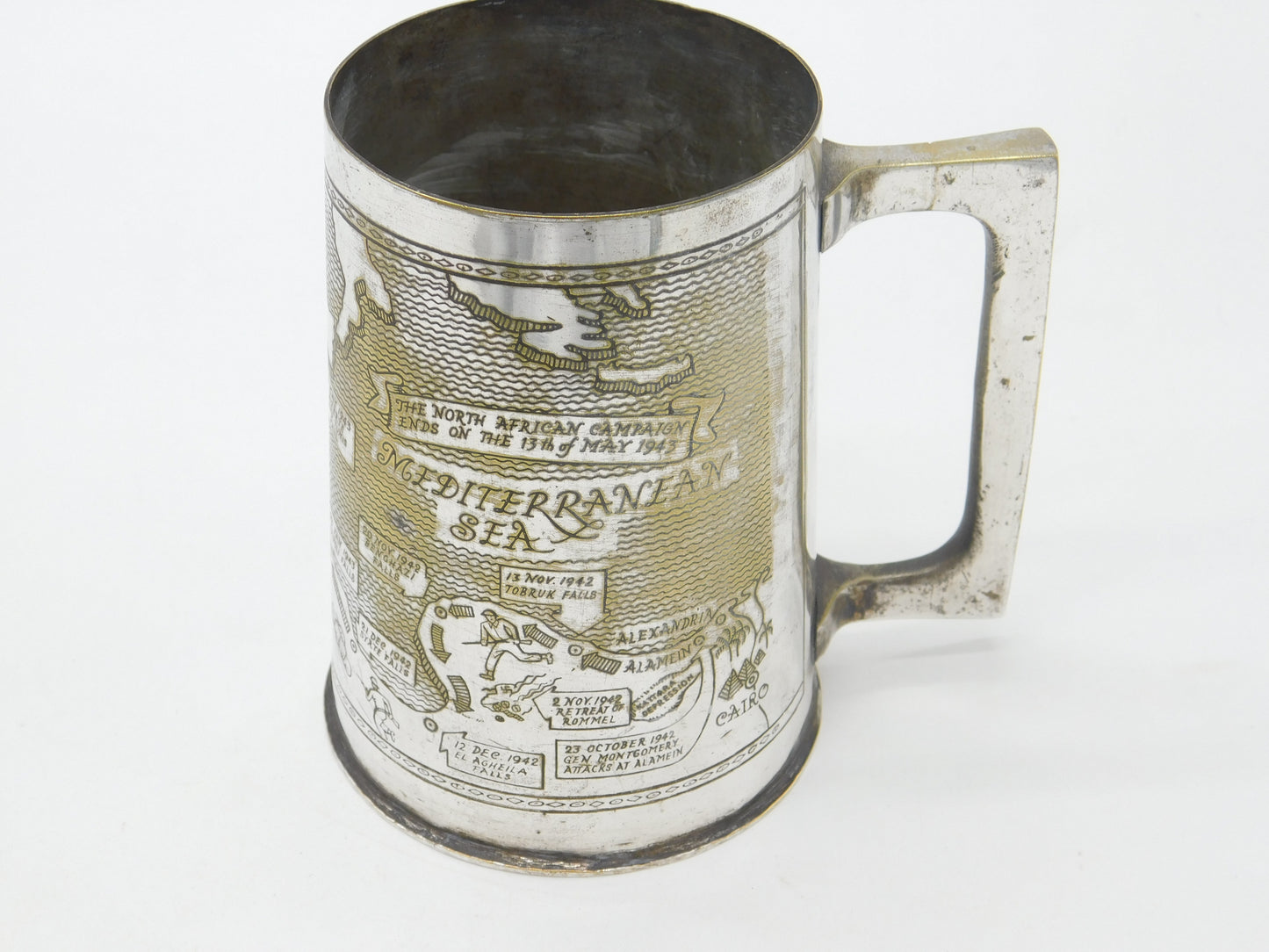 WWII Silver Plated Pint Tankard Detailing the Allied North Africa Campaign c1944