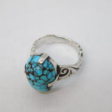 Austro-Hungarian Sterling Silver Cabochon Turquoise Set Dress Ring Antique c1920 Art Deco