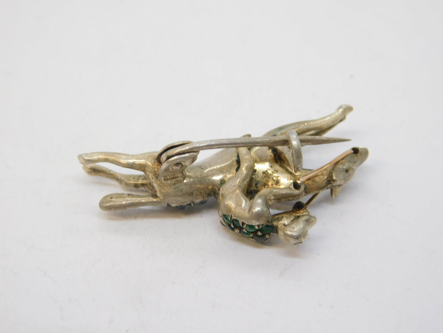 Victorian Sterling Silver, Gold & Paste Horse Racing Brooch Antique c1890