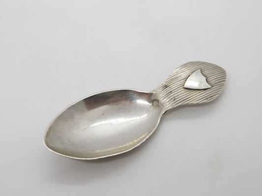 Victorian Dutch Sterling Silver Shield Cartocuhe Tea Caddy Spoon Antique c1840