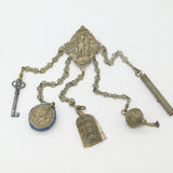 Regency French Gilt Metal Large Sewing Chatelaine with Tools Antique c1830