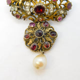 19th Century Austro-Hungarian Sterling Silver Gilt Stone Set Drop Brooch Antique c1860