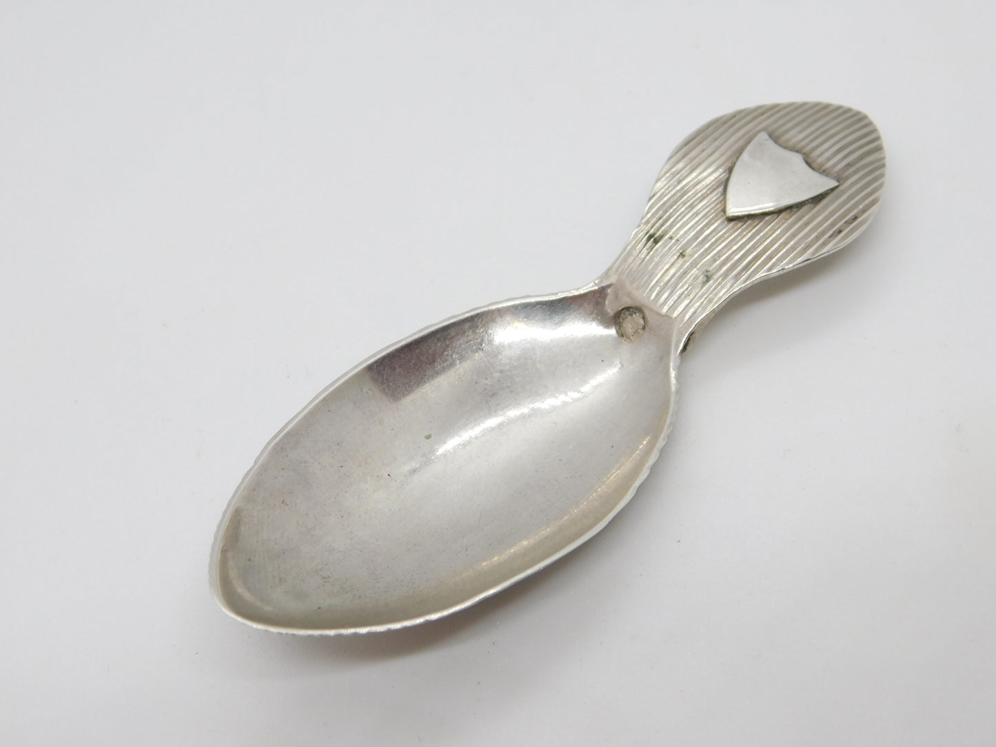 Victorian Dutch Sterling Silver Shield Cartocuhe Tea Caddy Spoon Antique c1840