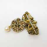 19th Century Austro-Hungarian Sterling Silver Gilt Stone Set Drop Brooch Antique c1860