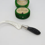 Victorian Sterling Silver & Carved Whitby Jet Scythe Bookmark Antique c1880