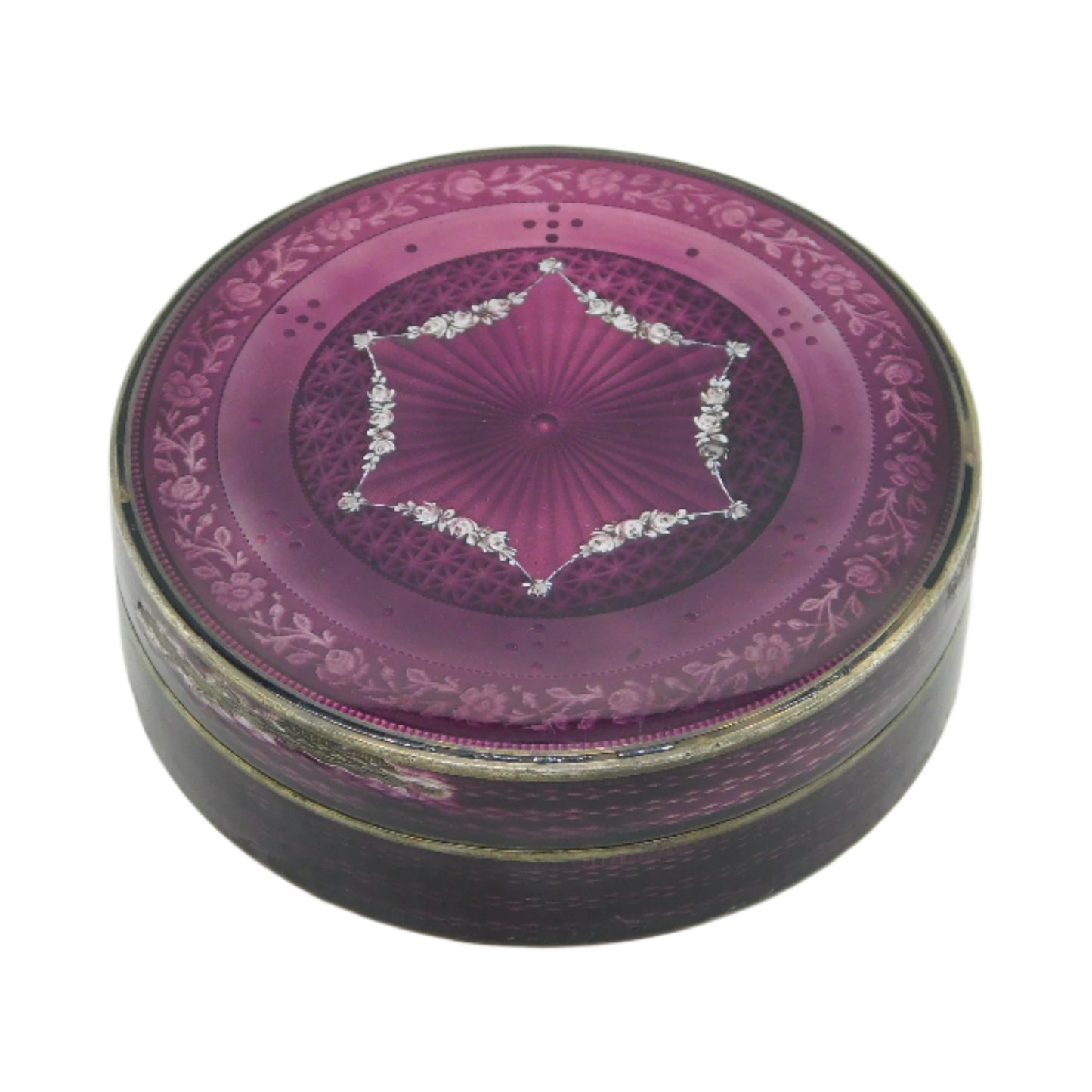 19th Century French .950 Silver Purple-White Guilloche Enamel Jewellery Box c1860