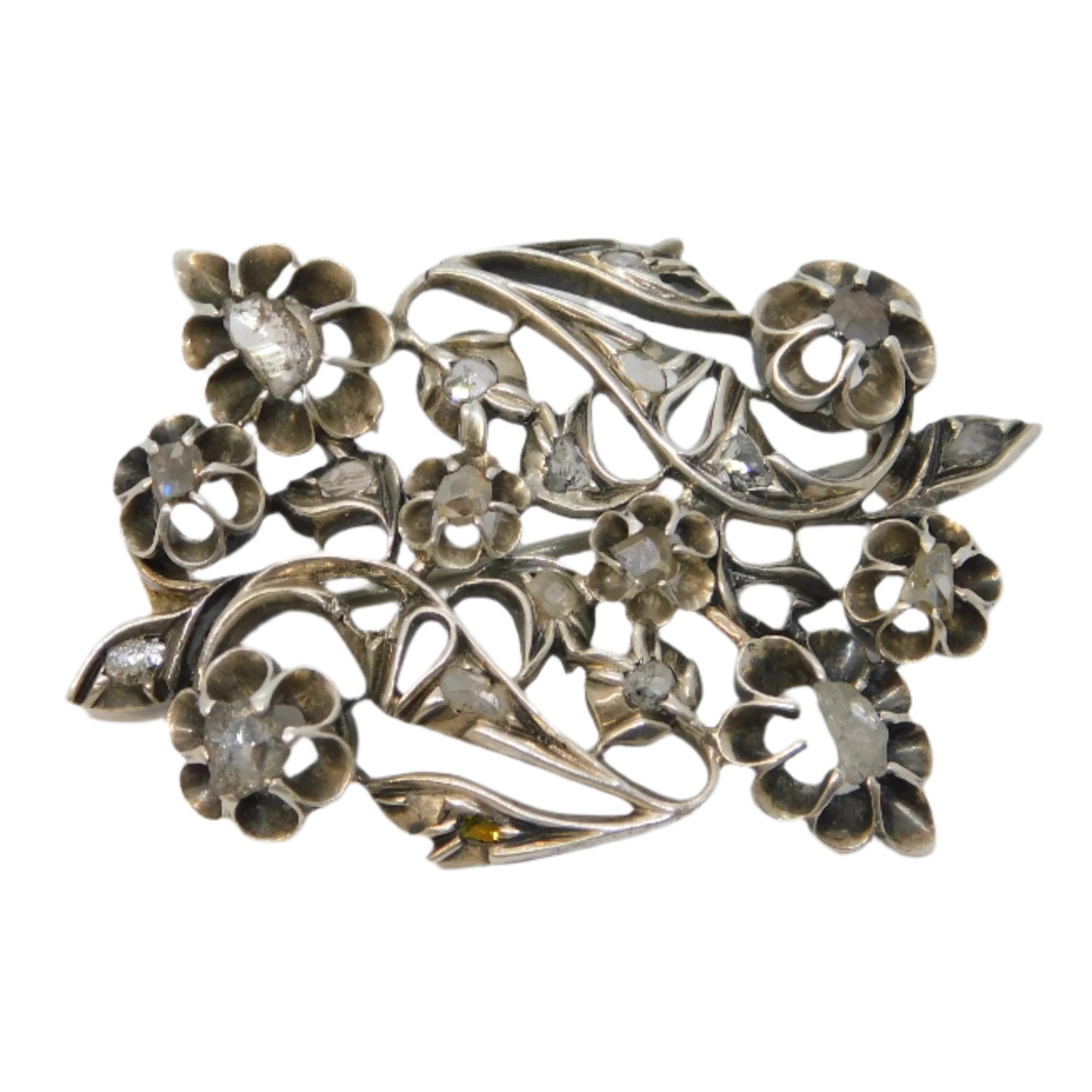 George III Sterling Silver Old-Cut Diamond Set Floral Brooch Antique c1780