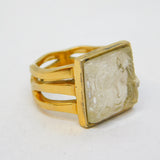 Lalique Glass Arethusa Mythic Statement Ring Gold Vermeil Vintage