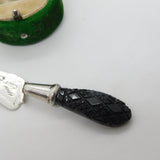 Victorian Sterling Silver & Carved Whitby Jet Scythe Bookmark Antique c1880