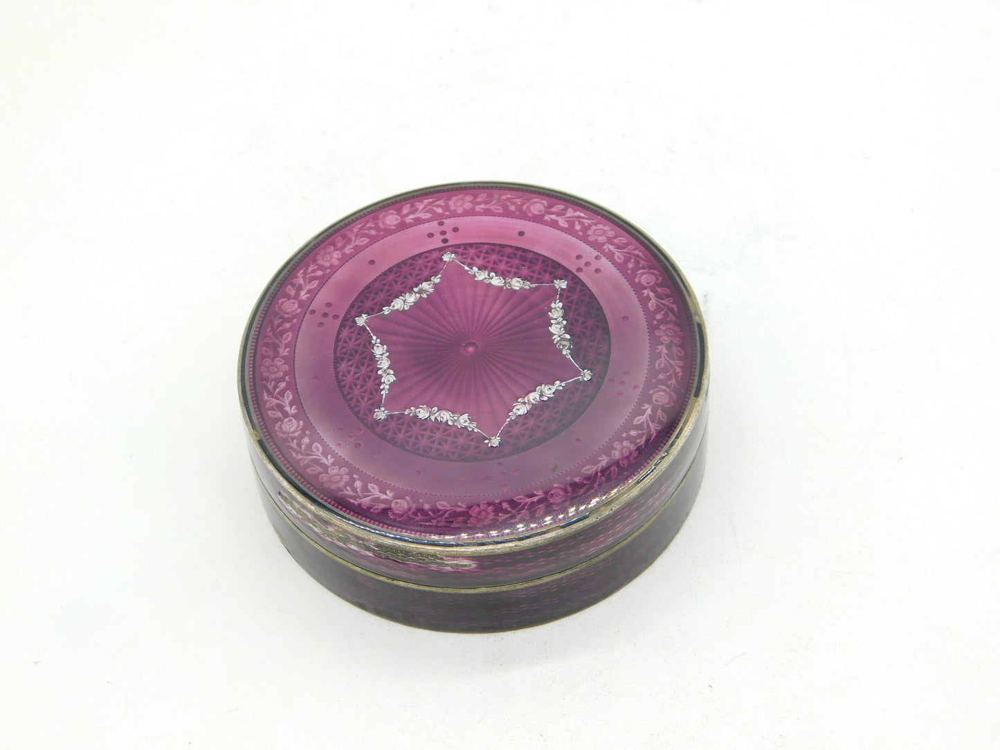 19th Century French .950 Silver Purple-White Guilloche Enamel Jewellery Box c1860