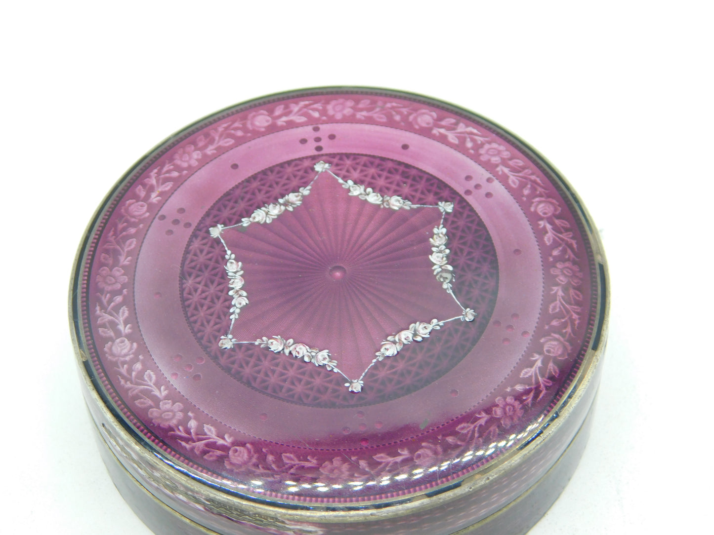 19th Century French .950 Silver Purple-White Guilloche Enamel Jewellery Box c1860