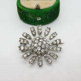 Victorian Sterling Silver & Sparkling Paste Set Floral Brooch Antique c1880
