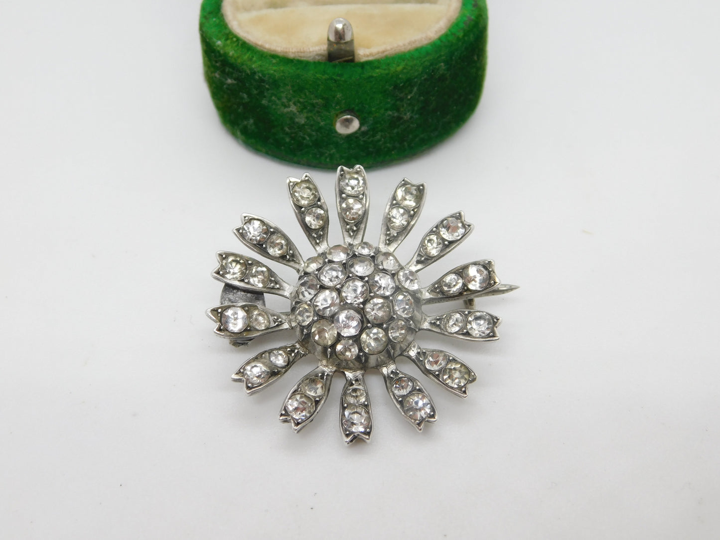 Victorian Sterling Silver & Sparkling Paste Set Floral Brooch Antique c1880