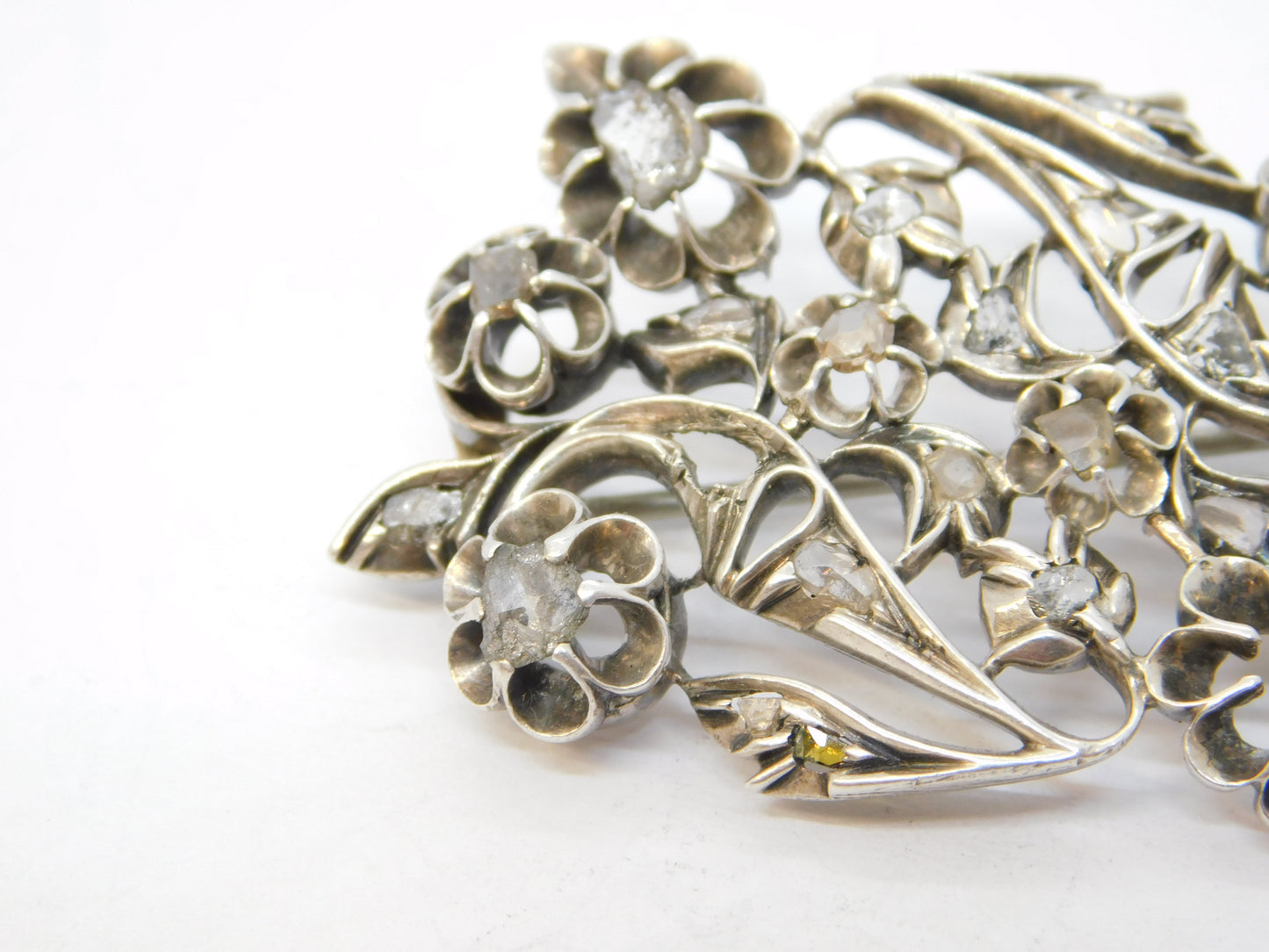George III Sterling Silver Old-Cut Diamond Set Floral Brooch Antique c1780