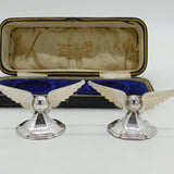 Edwardian Boxed Sterling Silver Mother of Pearl Winged Mascot Cutlery Rests