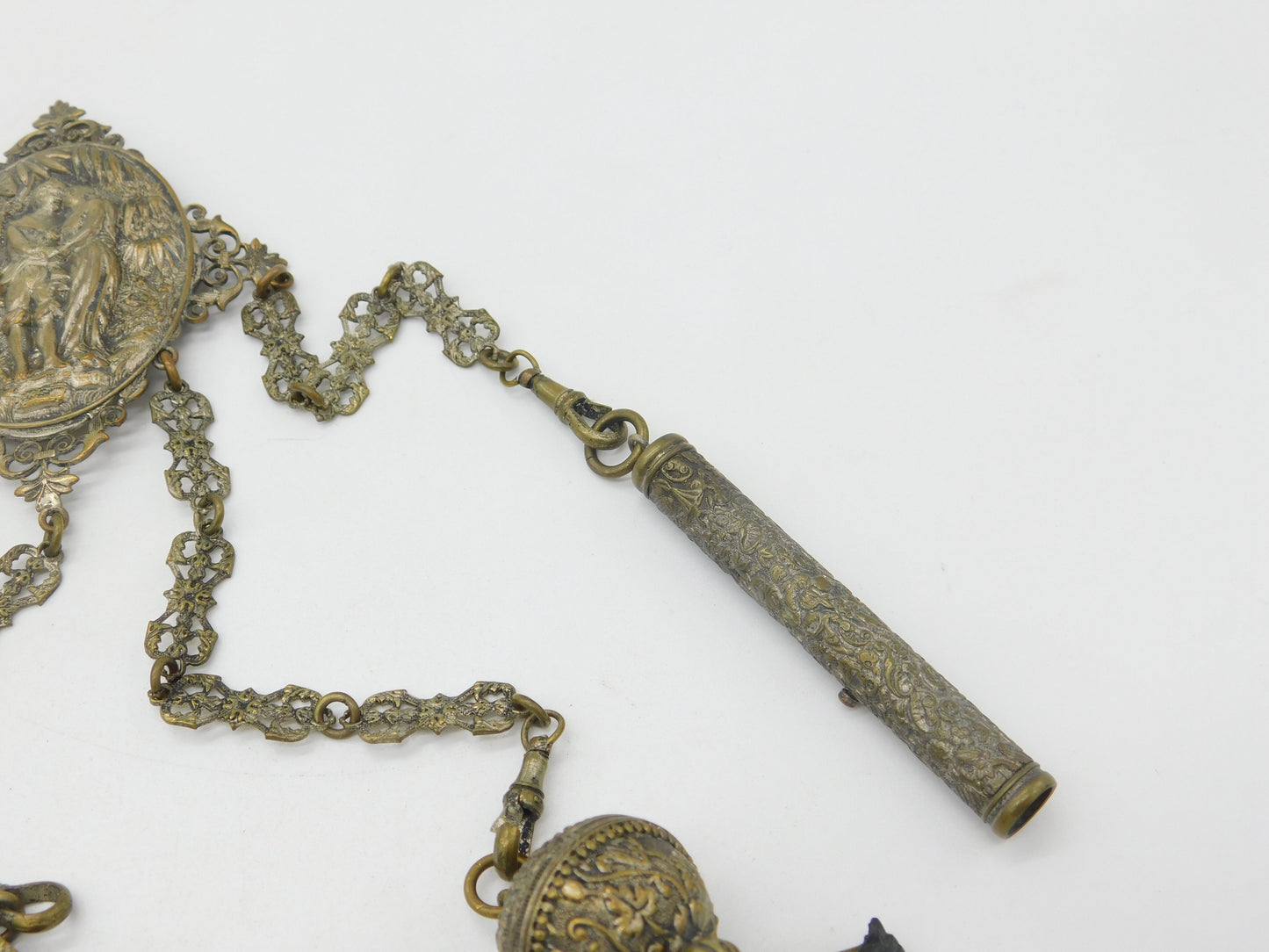 Regency French Gilt Metal Large Sewing Chatelaine with Tools Antique c1830