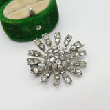 Victorian Sterling Silver & Sparkling Paste Set Floral Brooch Antique c1880