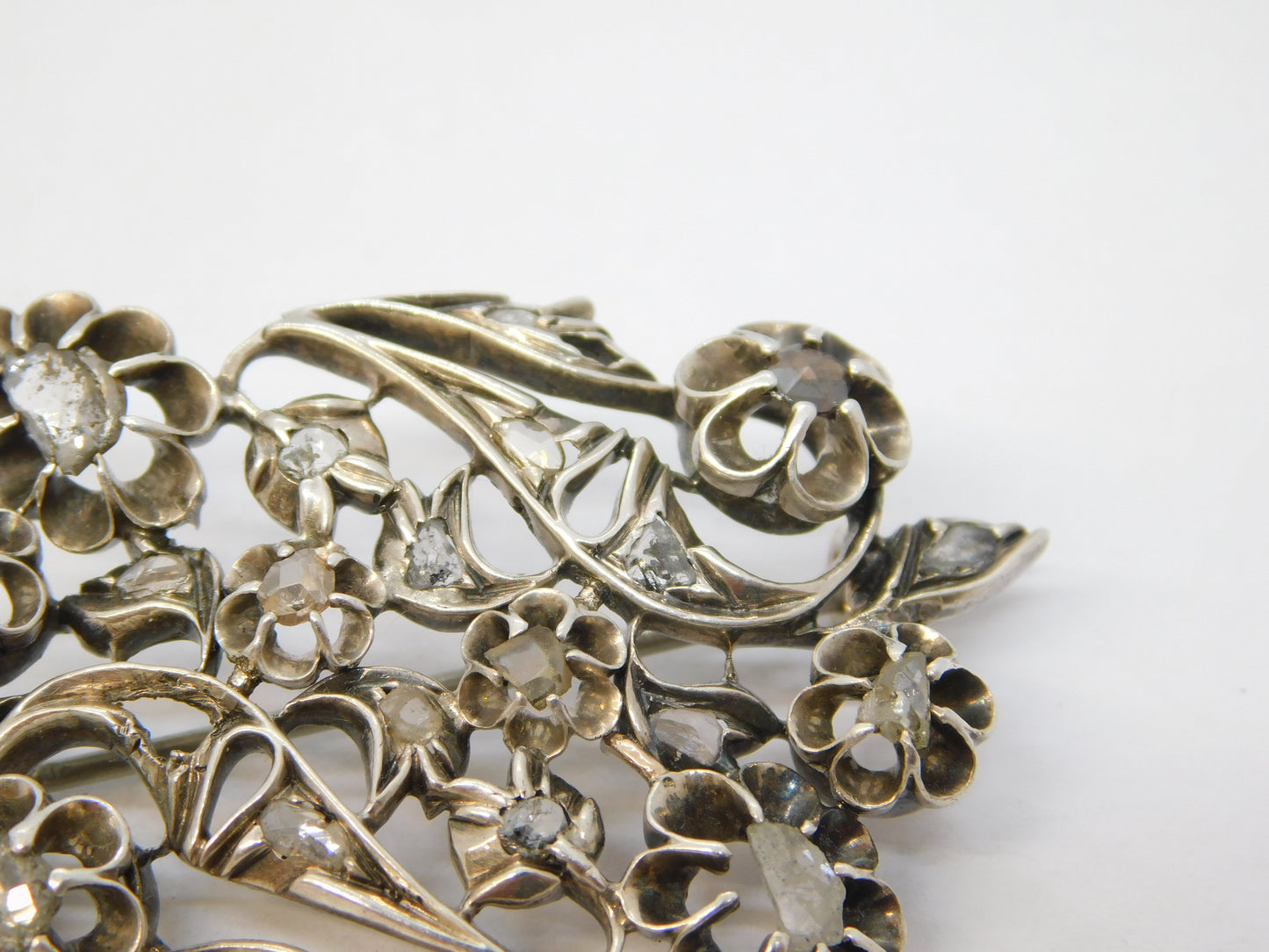 George III Sterling Silver Old-Cut Diamond Set Floral Brooch Antique c1780