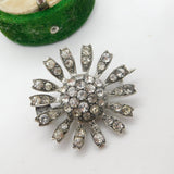 Victorian Sterling Silver & Sparkling Paste Set Floral Brooch Antique c1880