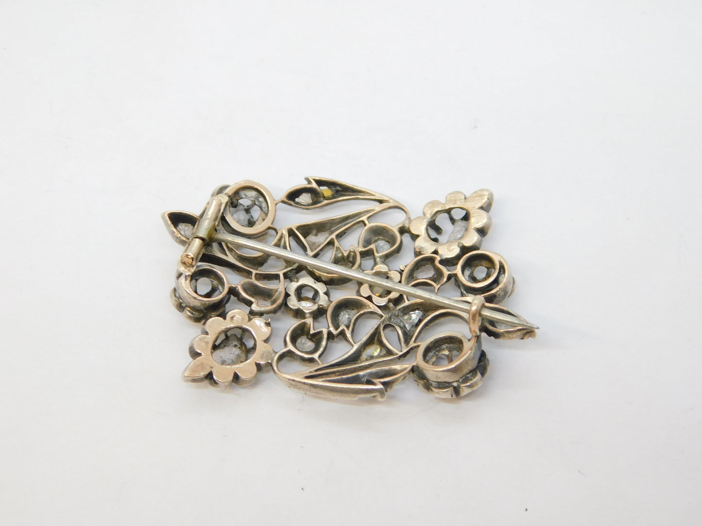 George III Sterling Silver Old-Cut Diamond Set Floral Brooch Antique c1780
