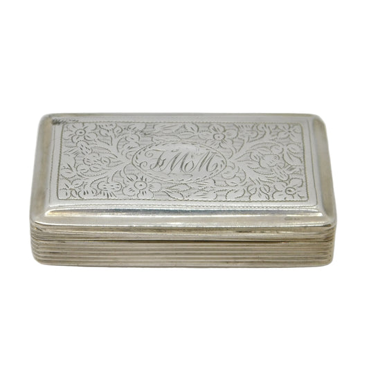 William IV Sterling Silver Floral Pattern Snuff Box Antique 1835 Birmingham