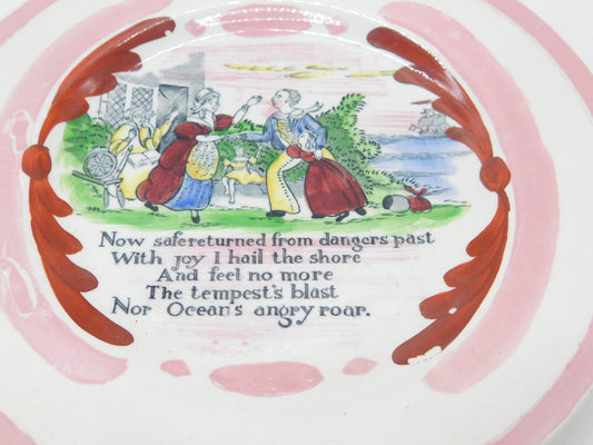 Victorian Hand Painted Ceramic Plate with 'The Sailors Return' Verse c1850