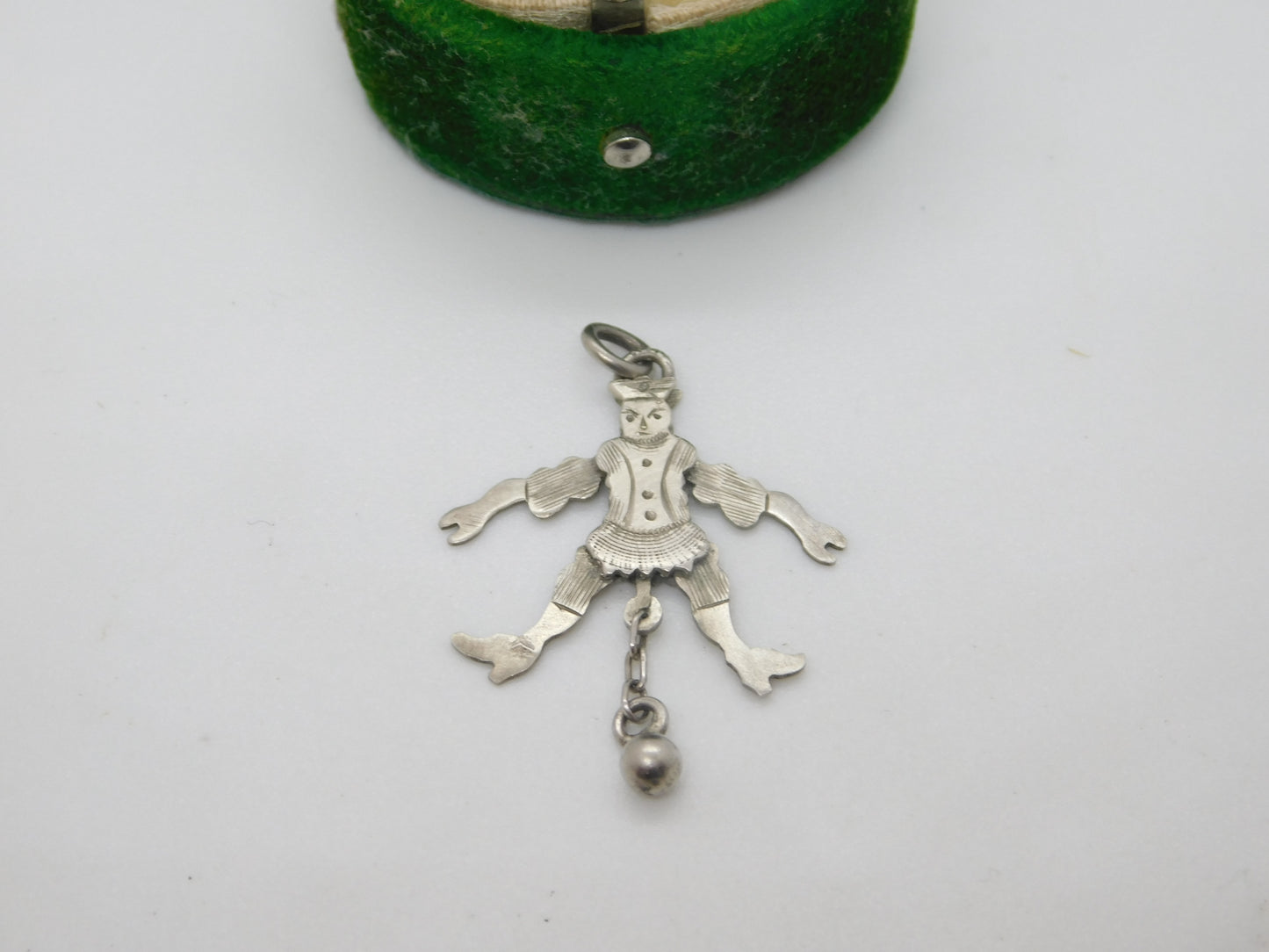 Edwardian Sterling Silver Articulated Clown with Ball Pendant c1910 Antique