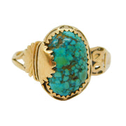 Navajo 14ct Yellow Gold Cabochon Turquoise Signet Ring Vintage c1970