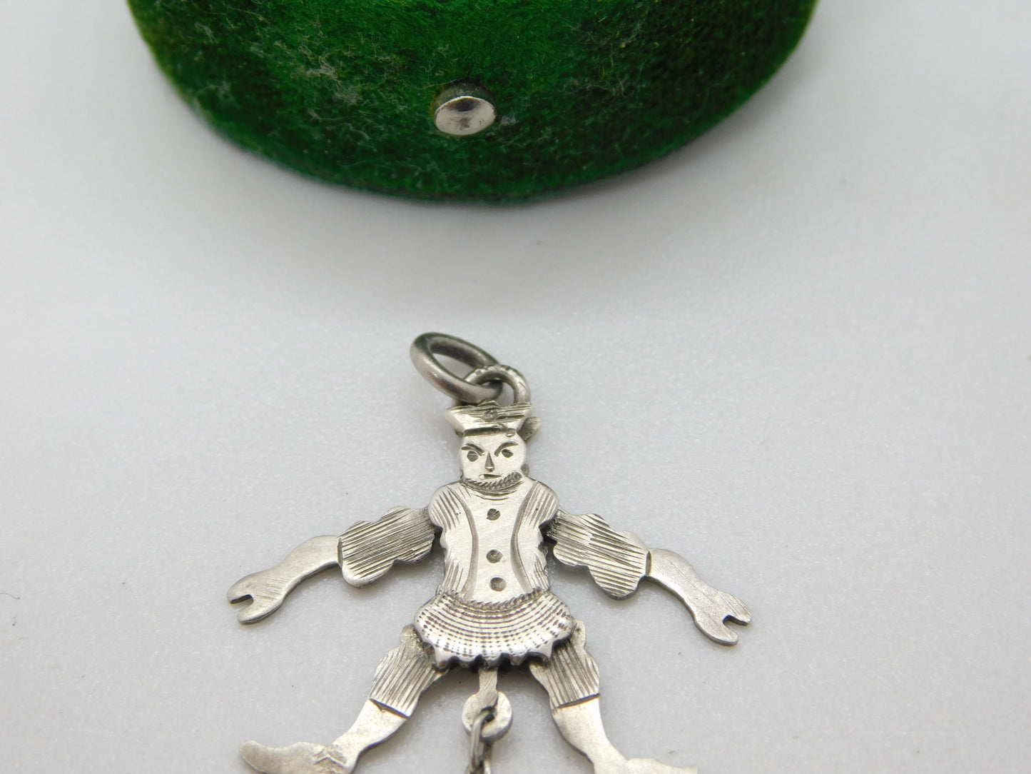 Edwardian Sterling Silver Articulated Clown with Ball Pendant c1910 Antique