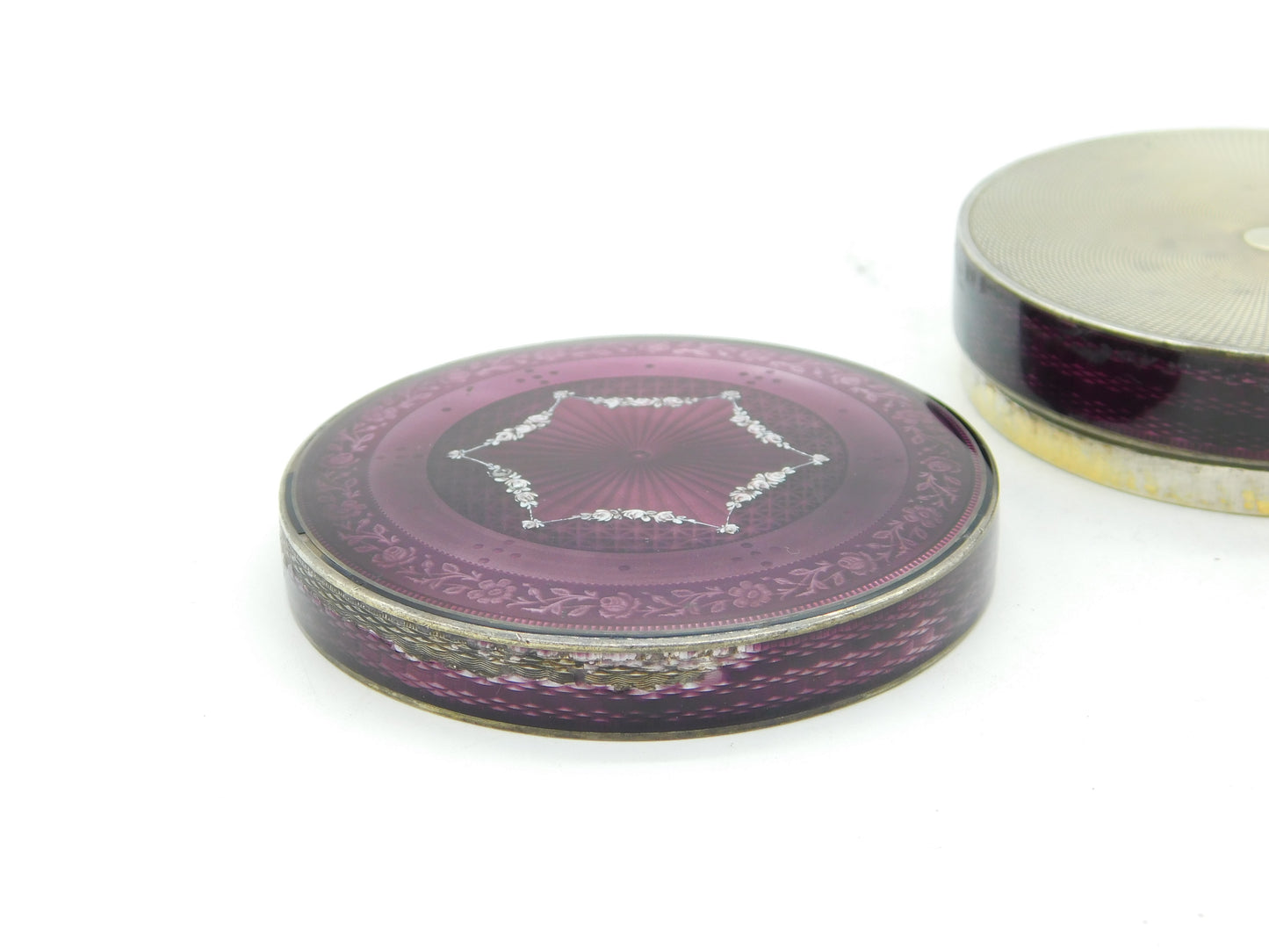 19th Century French .950 Silver Purple-White Guilloche Enamel Jewellery Box c1860