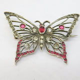 19th Century .800 Silver Red-White Paste Set Butterfly Brooch Antique c1860