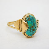 Navajo 14ct Yellow Gold Cabochon Turquoise Signet Ring Vintage c1970