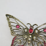 19th Century .800 Silver Red-White Paste Set Butterfly Brooch Antique c1860