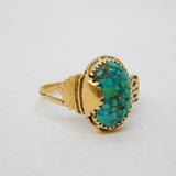 Navajo 14ct Yellow Gold Cabochon Turquoise Signet Ring Vintage c1970