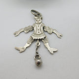Edwardian Sterling Silver Articulated Clown with Ball Pendant c1910 Antique