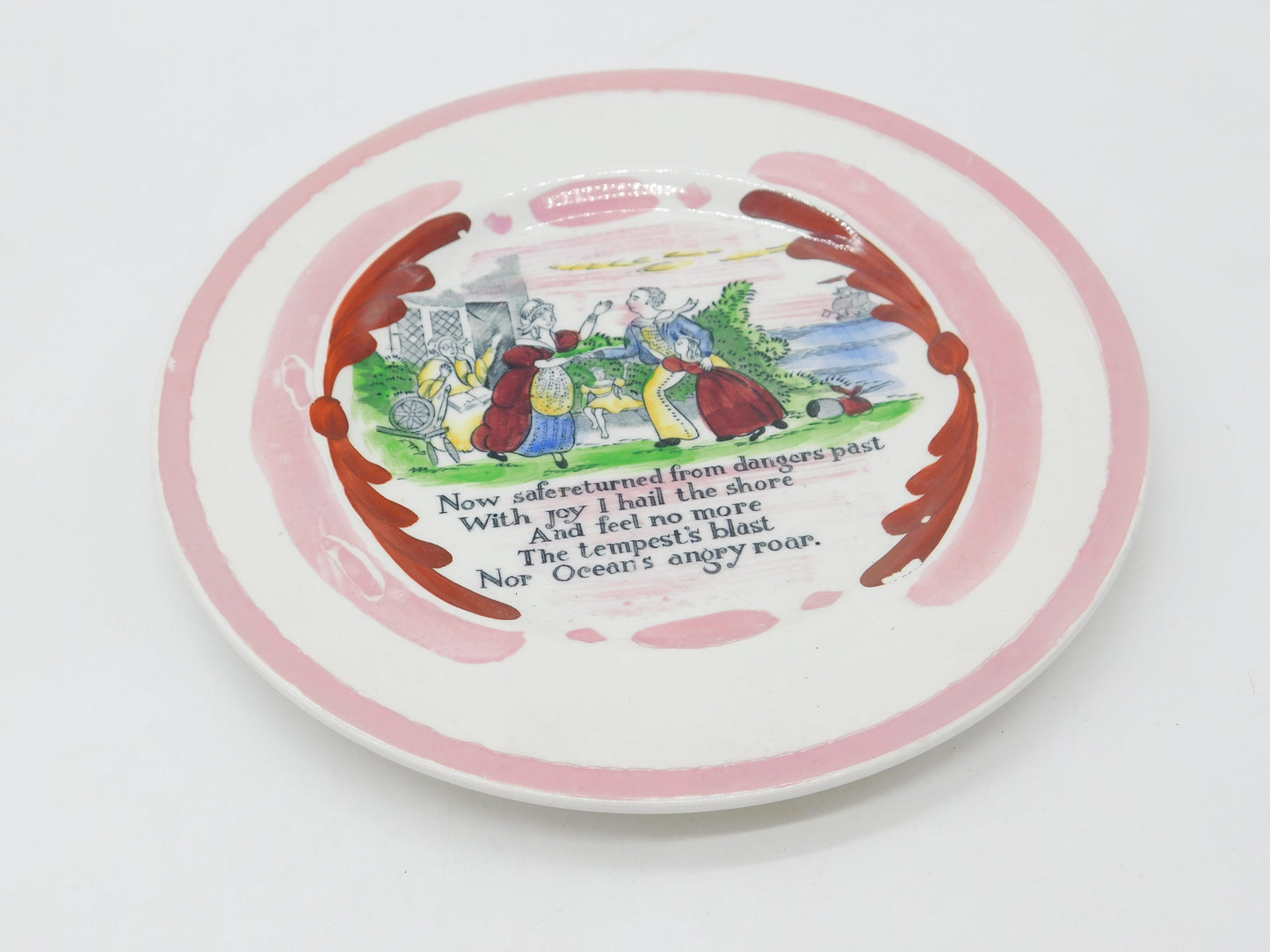 Victorian Hand Painted Ceramic Plate with 'The Sailors Return' Verse c1850