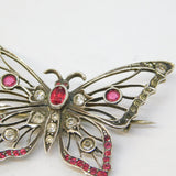 19th Century .800 Silver Red-White Paste Set Butterfly Brooch Antique c1860