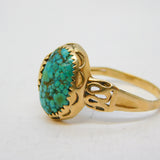 Navajo 14ct Yellow Gold Cabochon Turquoise Signet Ring Vintage c1970