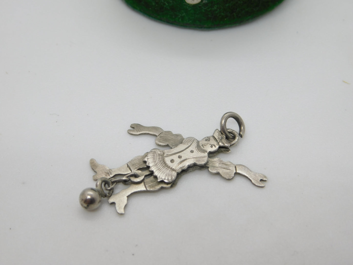 Edwardian Sterling Silver Articulated Clown with Ball Pendant c1910 Antique