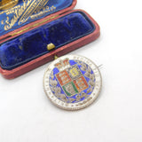 Victorian Sterling Silver & Enamel Half Crown Coin Brooch Pendant c1860 Antique